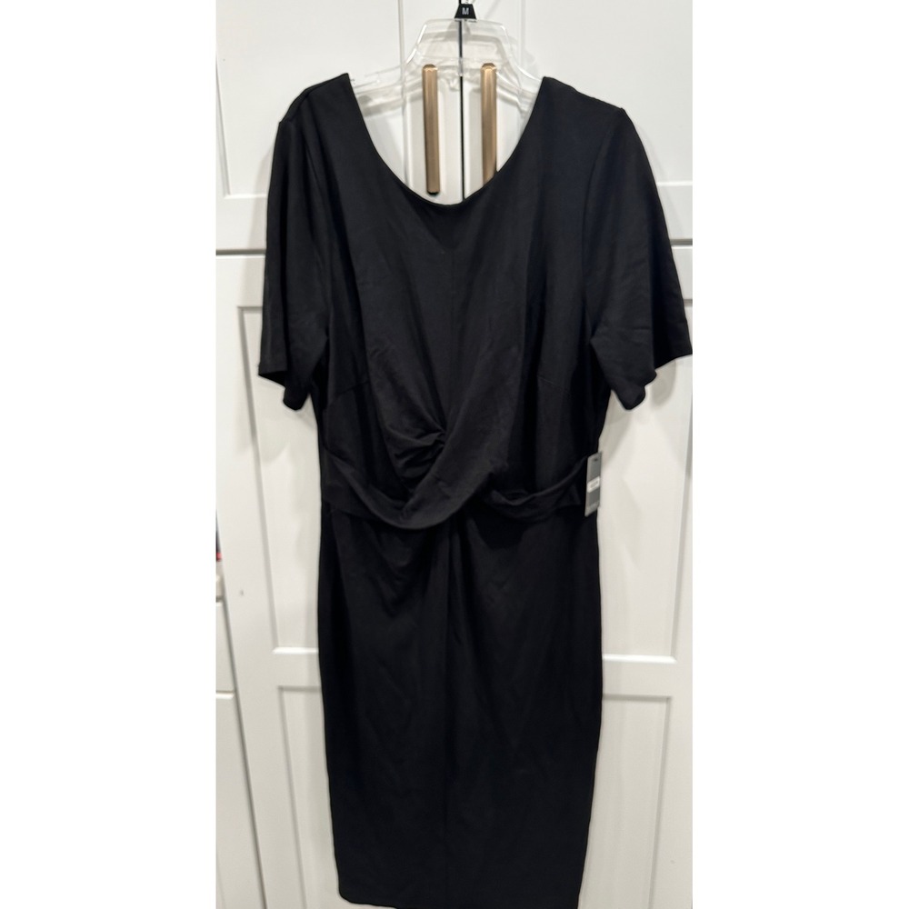 Eloquii Black Twist Front Midi Dress Short Sleeve Scoop Back Plus Size 22 NEW